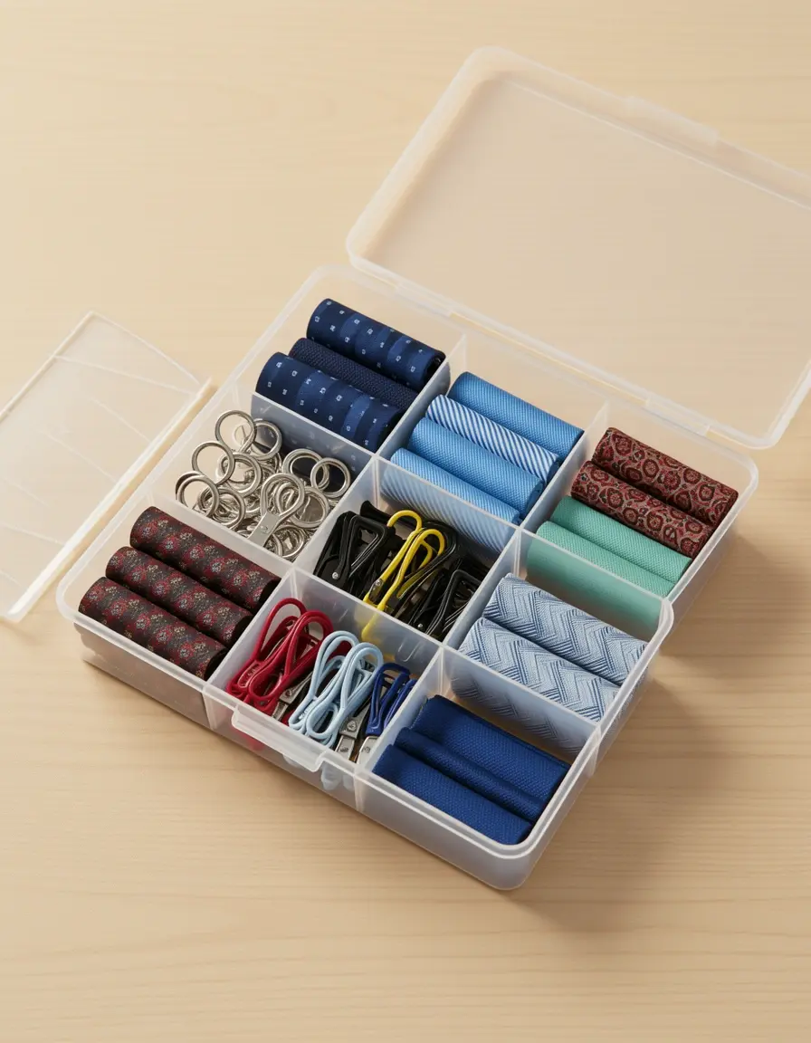 Pequeños contenedores para organizar bridas, clips y accesorios pequeños