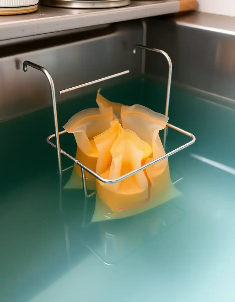 Rack metálico sumergido para organizar bolsas de comida