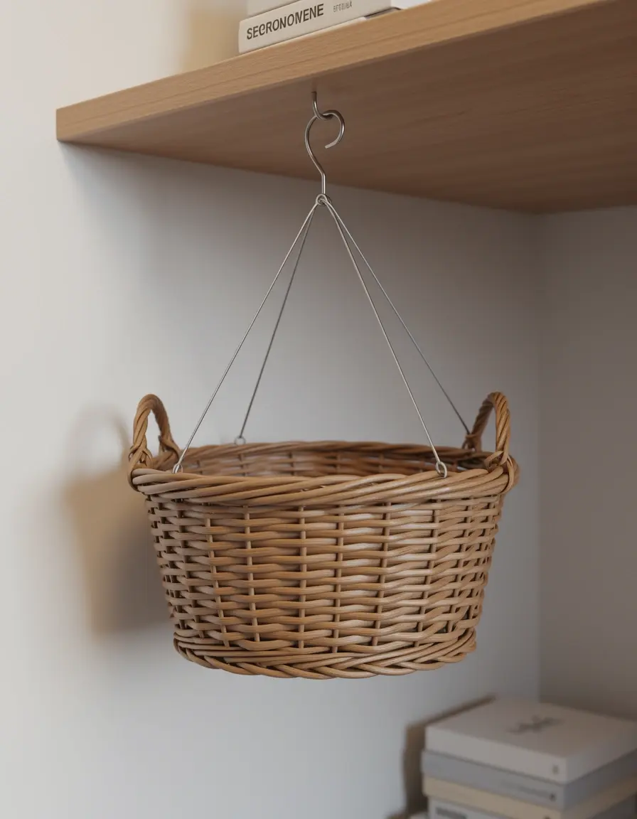 Cesta colgante bajo estante para almacenamiento extra en cocina