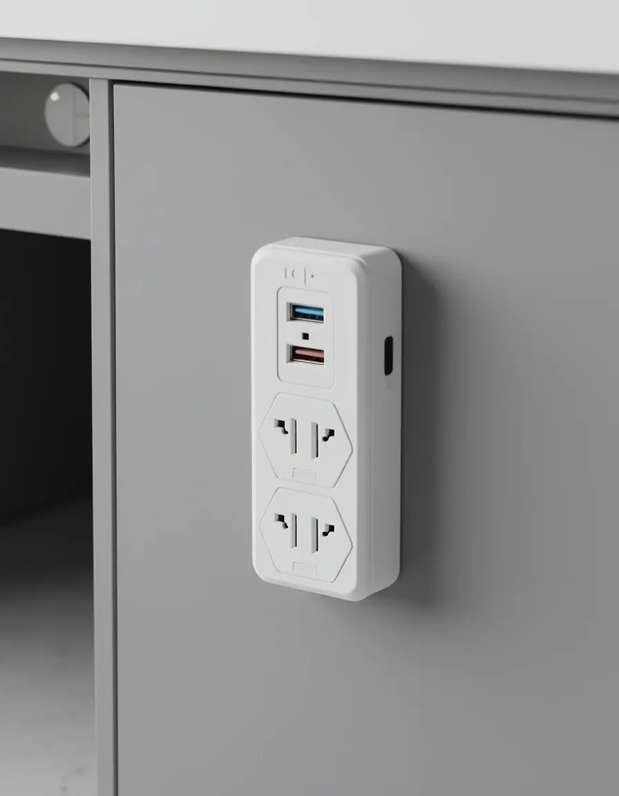 Power Outlet Strip instalado bajo la encimera de la cocina de isla