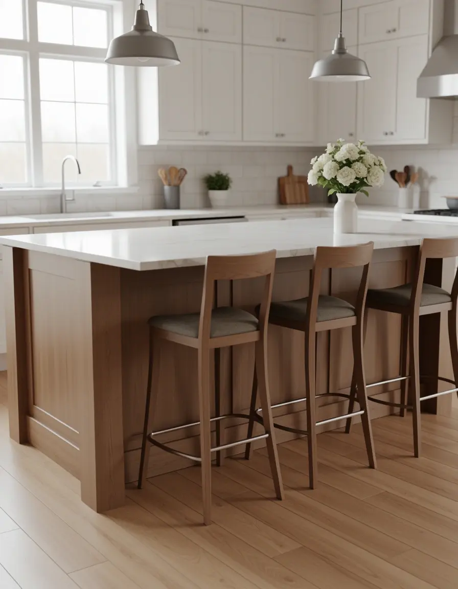 Seating Bar con taburetes modernos en isla de cocina