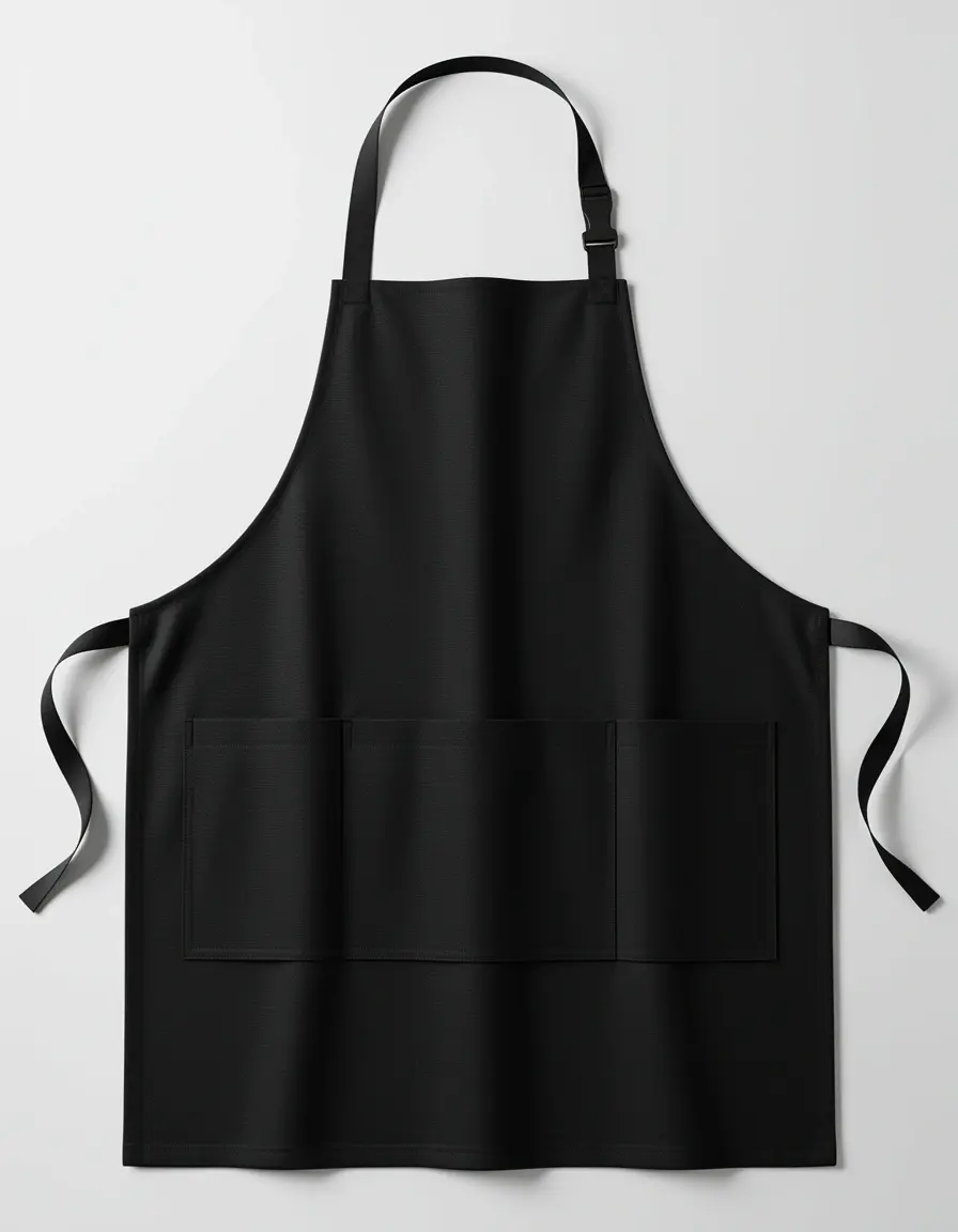 Delantal negro de algodón ajustable con bolsillos prácticos