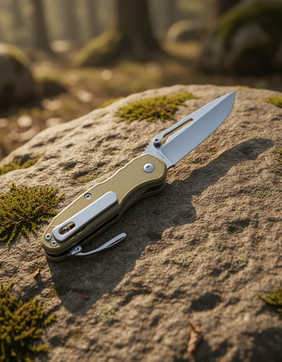 Navaja plegable de cocina para camping con mango de madera
