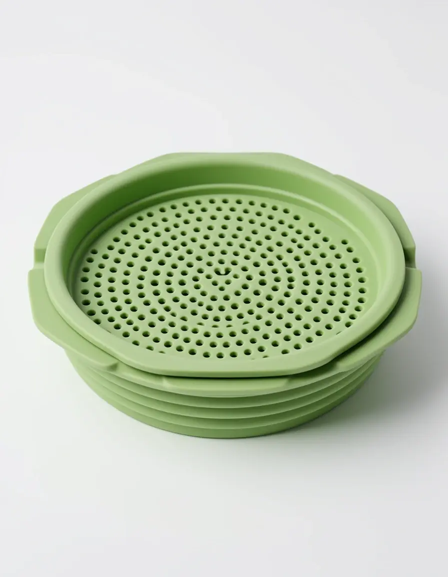Escurridor de silicona plegable color gris y verde
