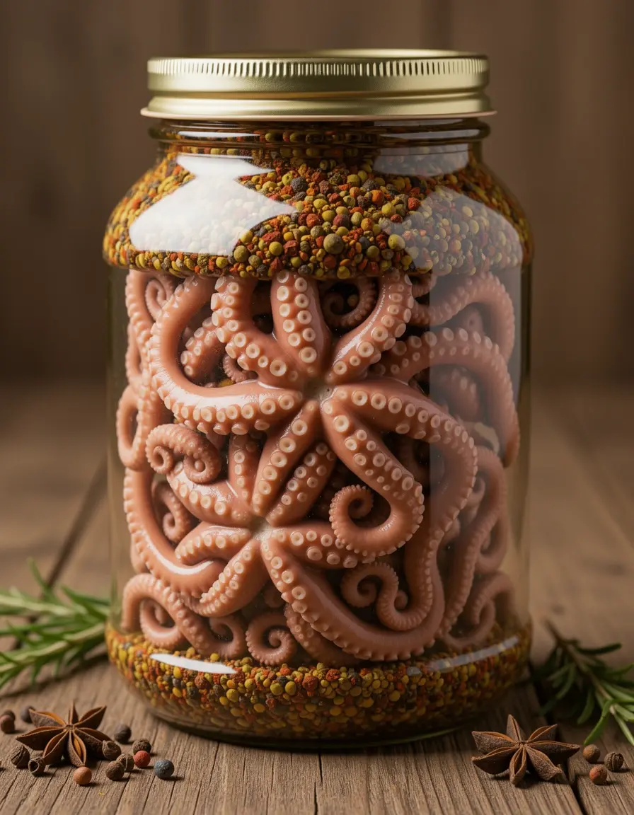 Frasco de especias y condimentos para marinado de pulpo