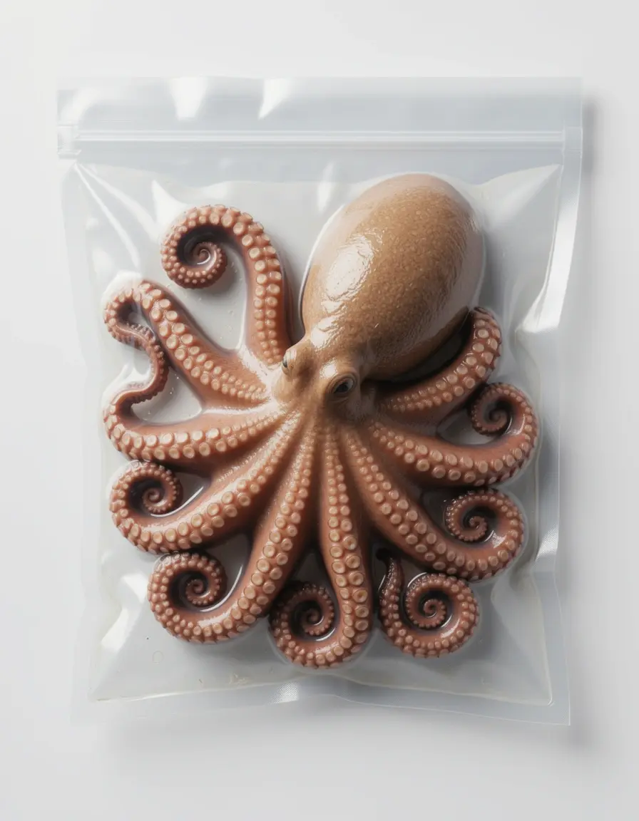 Bolsa de vacío con pulpo y especias preparada para sous vide