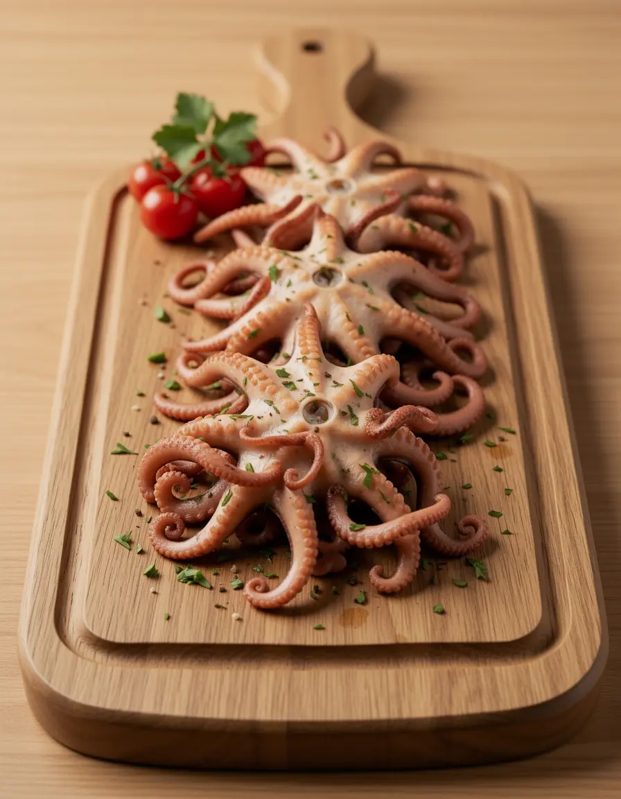 Plato de madera circular tradicional para pulpo a la gallega