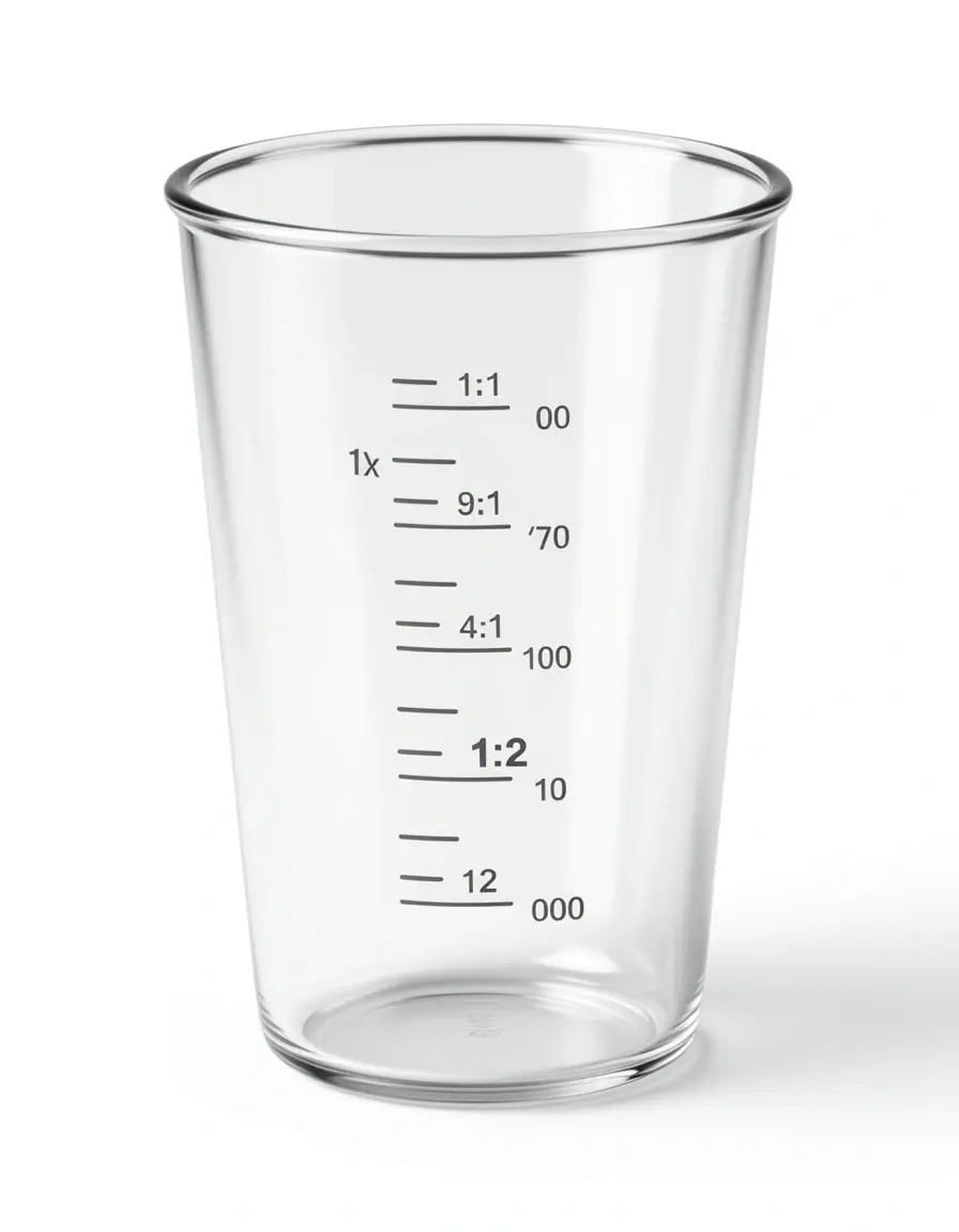 Taza medidora transparente con marcas precisas para medir quinoa y agua