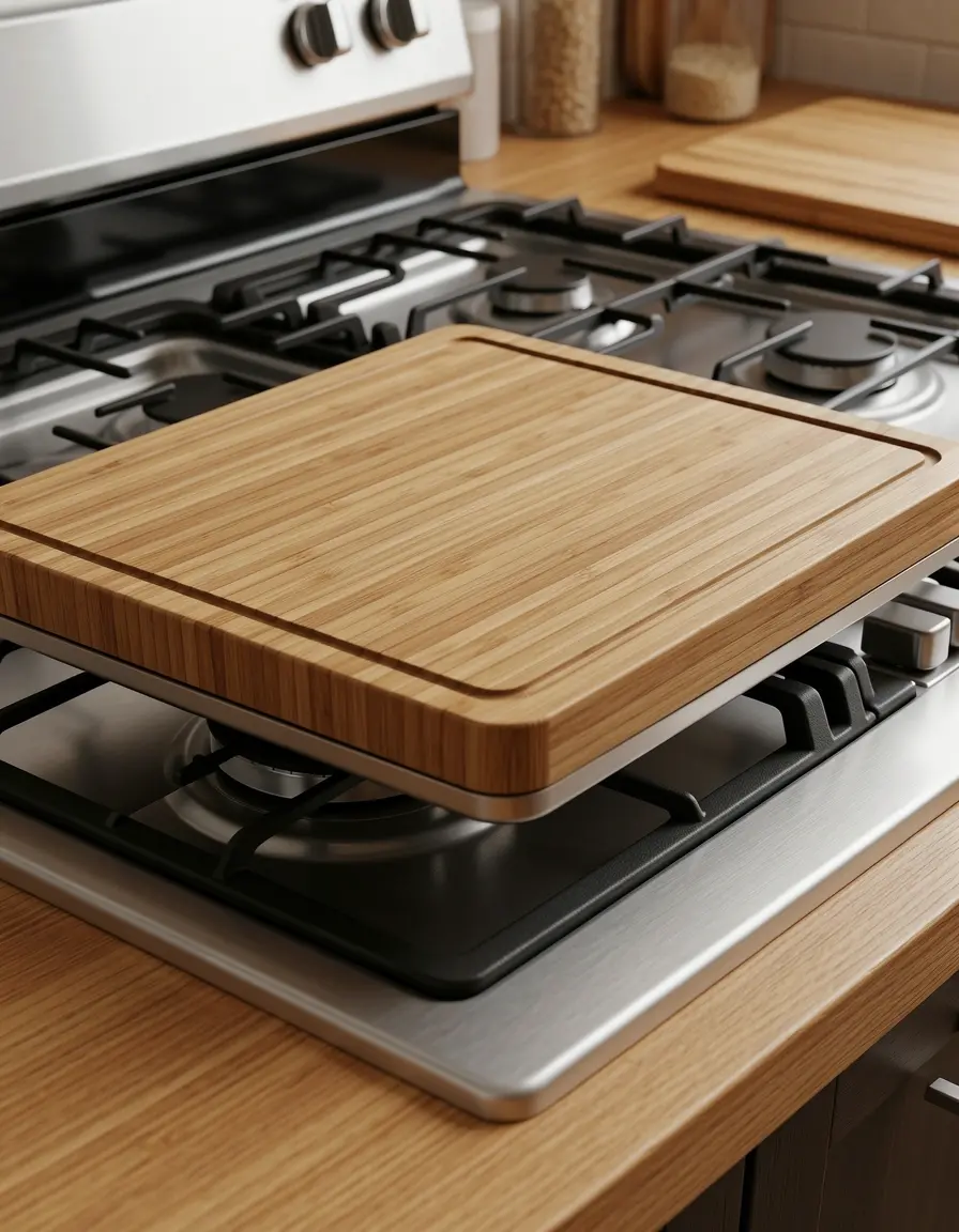 Cubierta de madera tipo 'noodle board' para cocina a gas