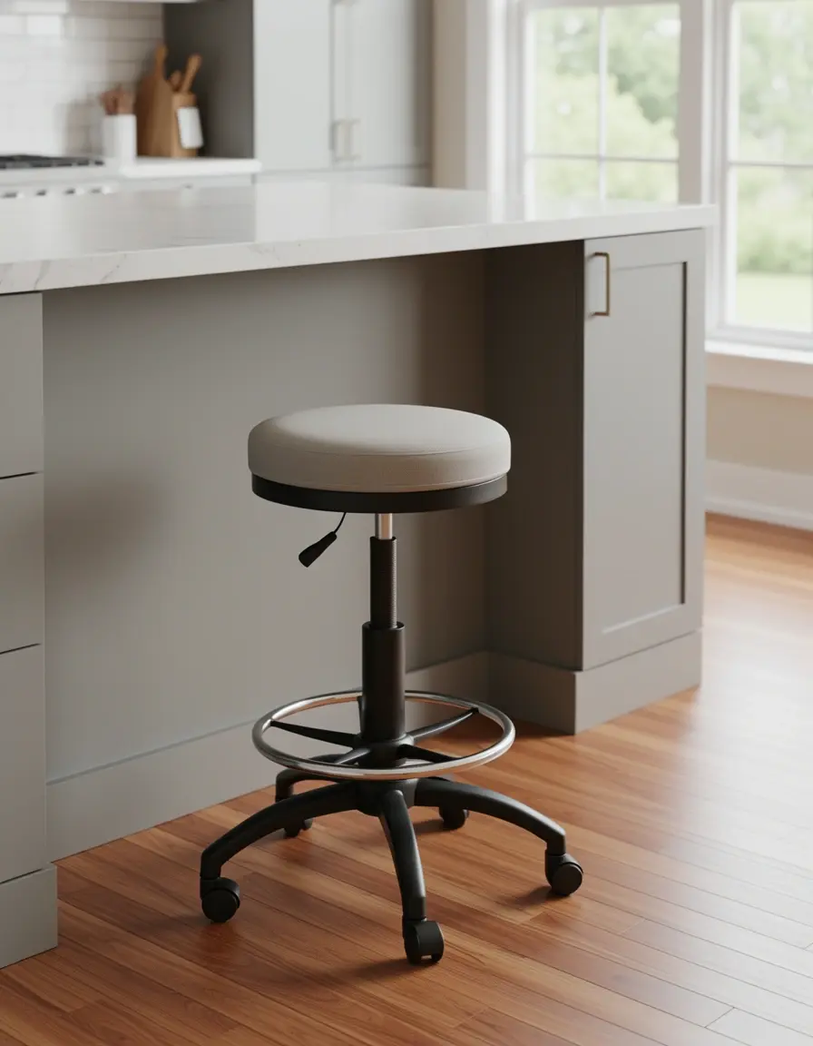 Taburete ajustable elegante para isla de cocina abierta al salón