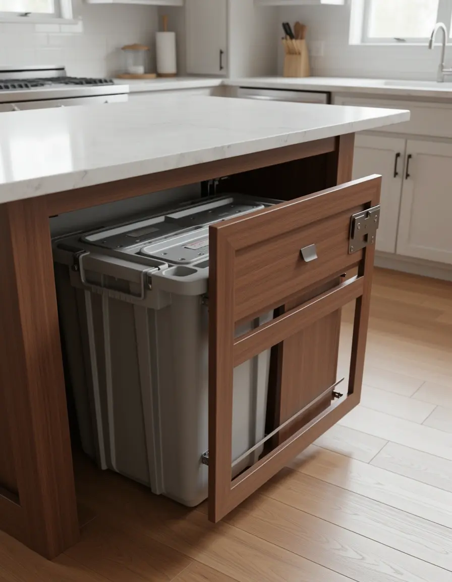 Compactador de basura integrado bajo isla de cocina