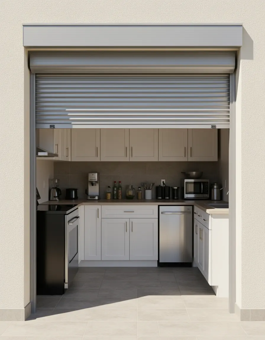 Puerta de persiana para ocultar electrodomésticos en la cocina