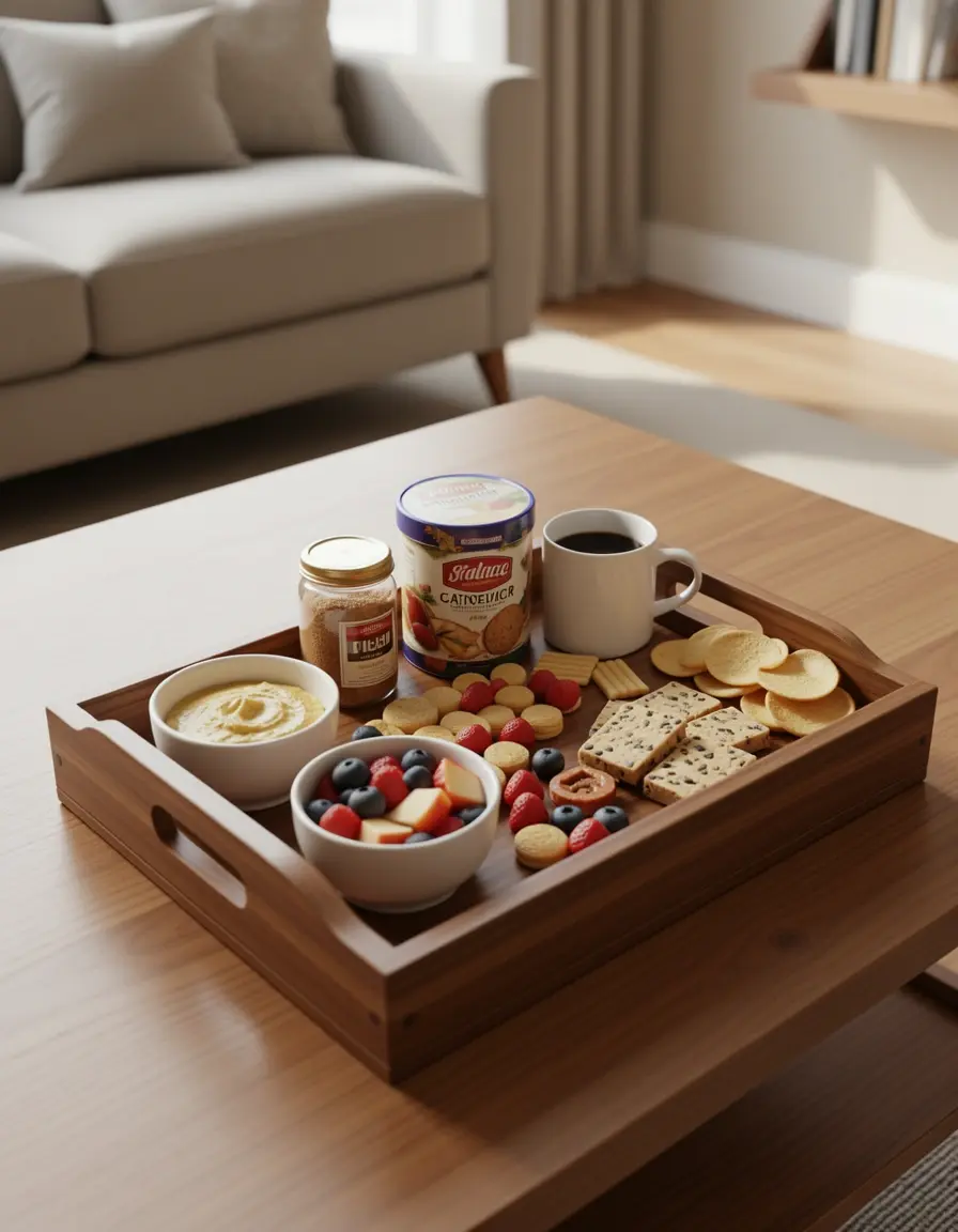 Bandeja decorativa para mesa de centro con snacks