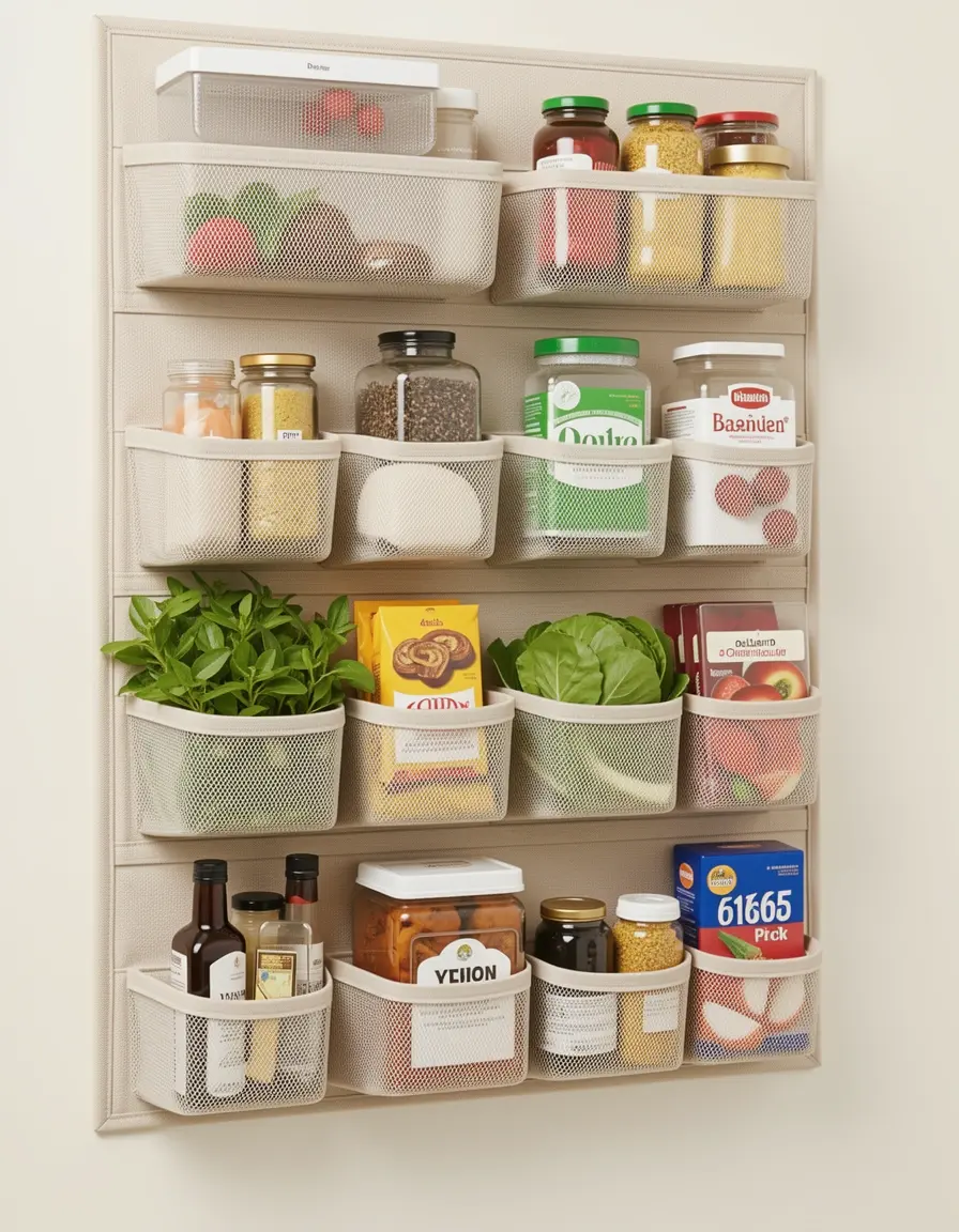 Organizador de puerta para alacena cocina con bolsillos transparentes