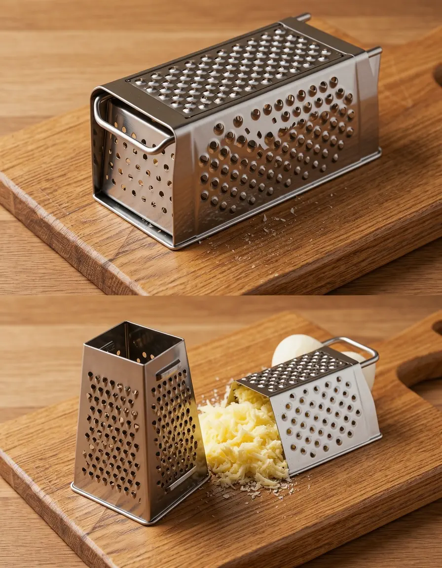 Rallador de caja de 4 lados con queso rallado