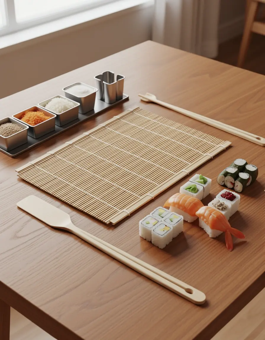 Kit de 10 piezas para hacer sushi con esterilla de bambú y moldes