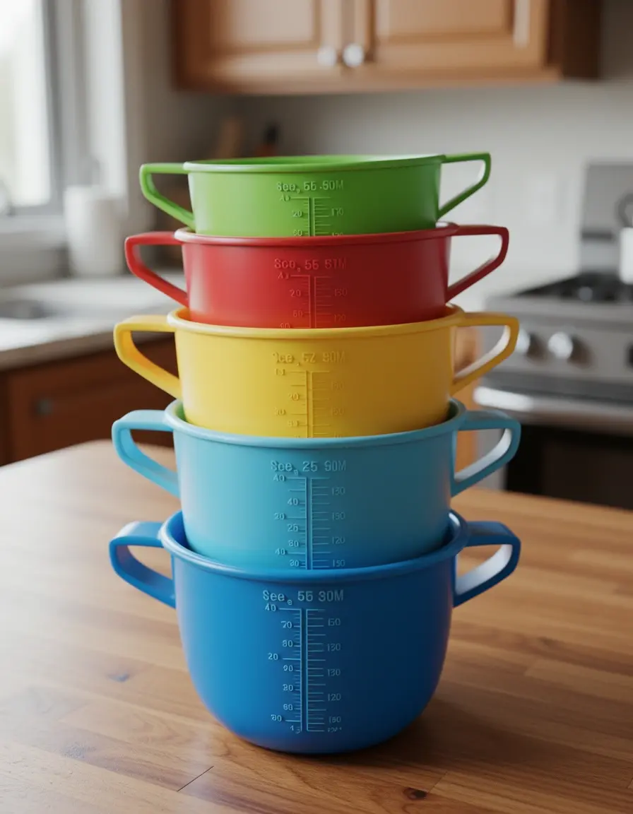 Set de 5 tazas medidoras de plástico apilables y coloridas