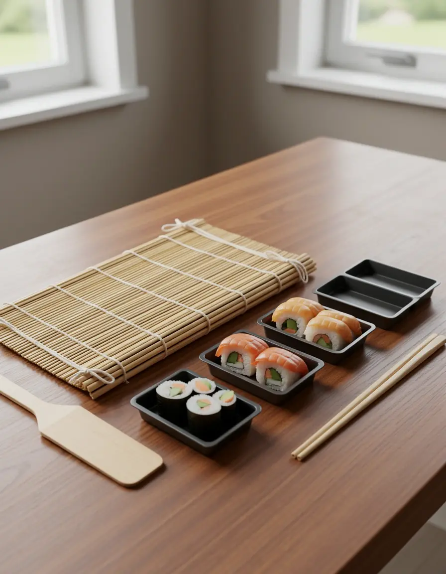 Kit para hacer sushi de 10 piezas sobre una mesa