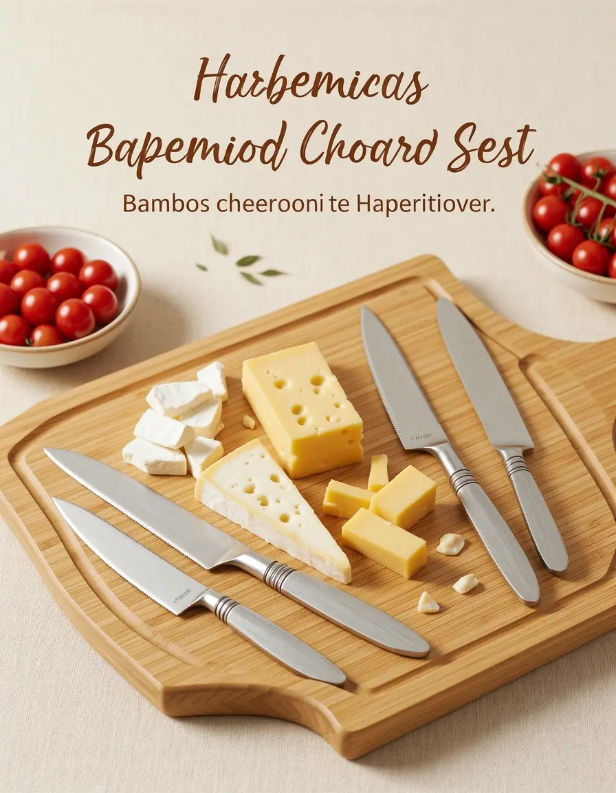 Tabla de quesos de bambú con cuchillos para aperitivos fáciles sin cocinar