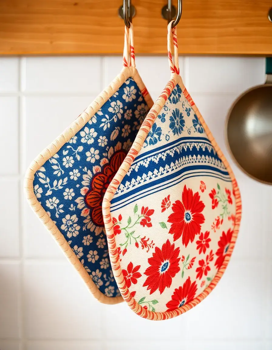 Set de 2 agarradores de algodón colgados en la cocina