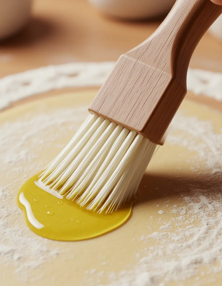 Pincel de pastelería de silicona con mango de madera barnizando hojaldre
