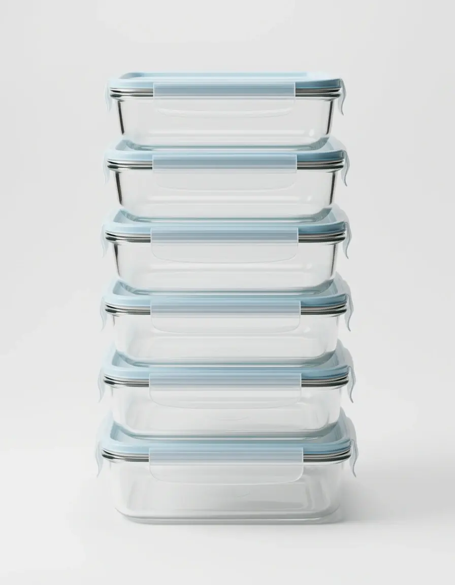 Set de 5 recipientes de vidrio para almacenamiento de alimentos apilados con tapas