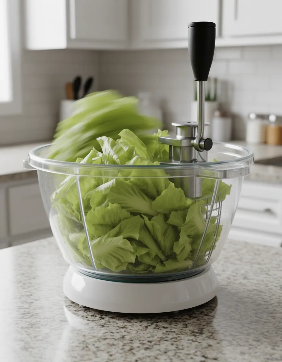 Large Capacity Salad Spinner spinning lettuce