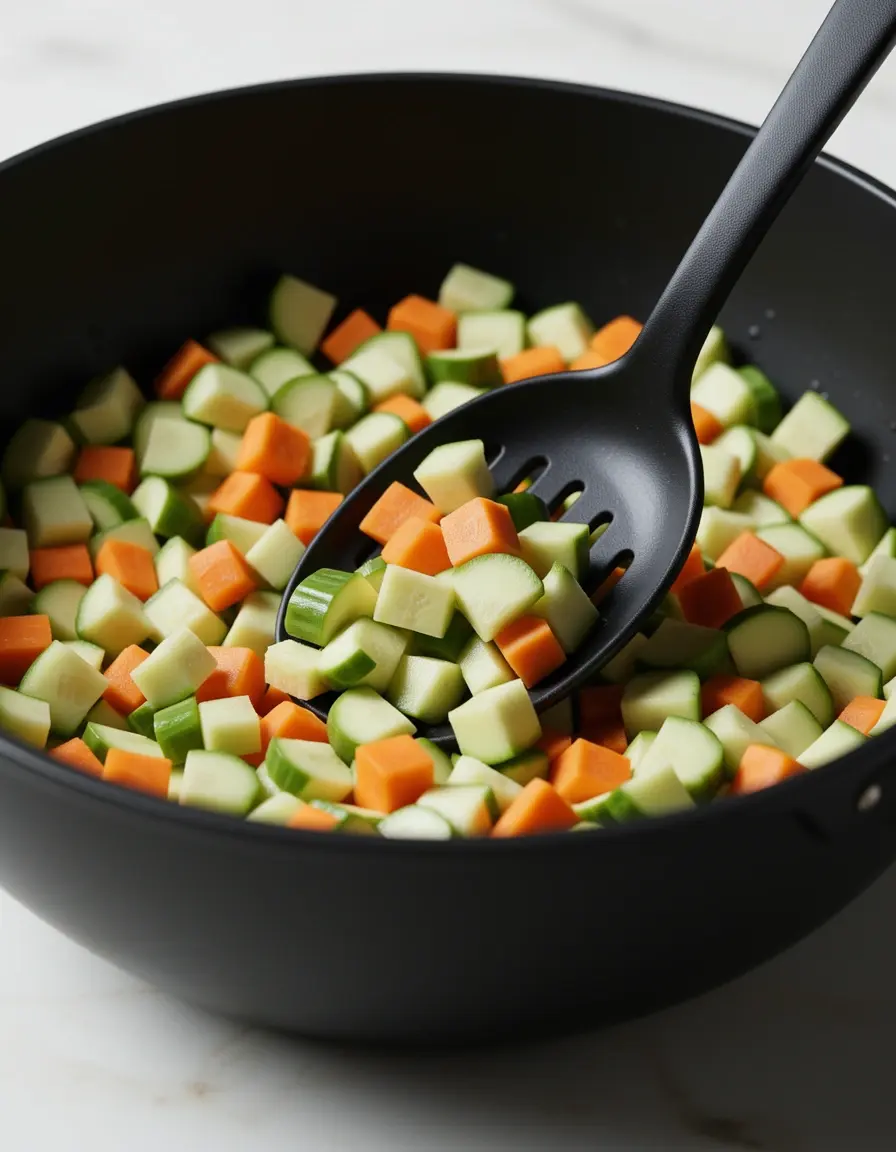 Cuchara ranurada de nylon resistente al calor escurriendo verduras