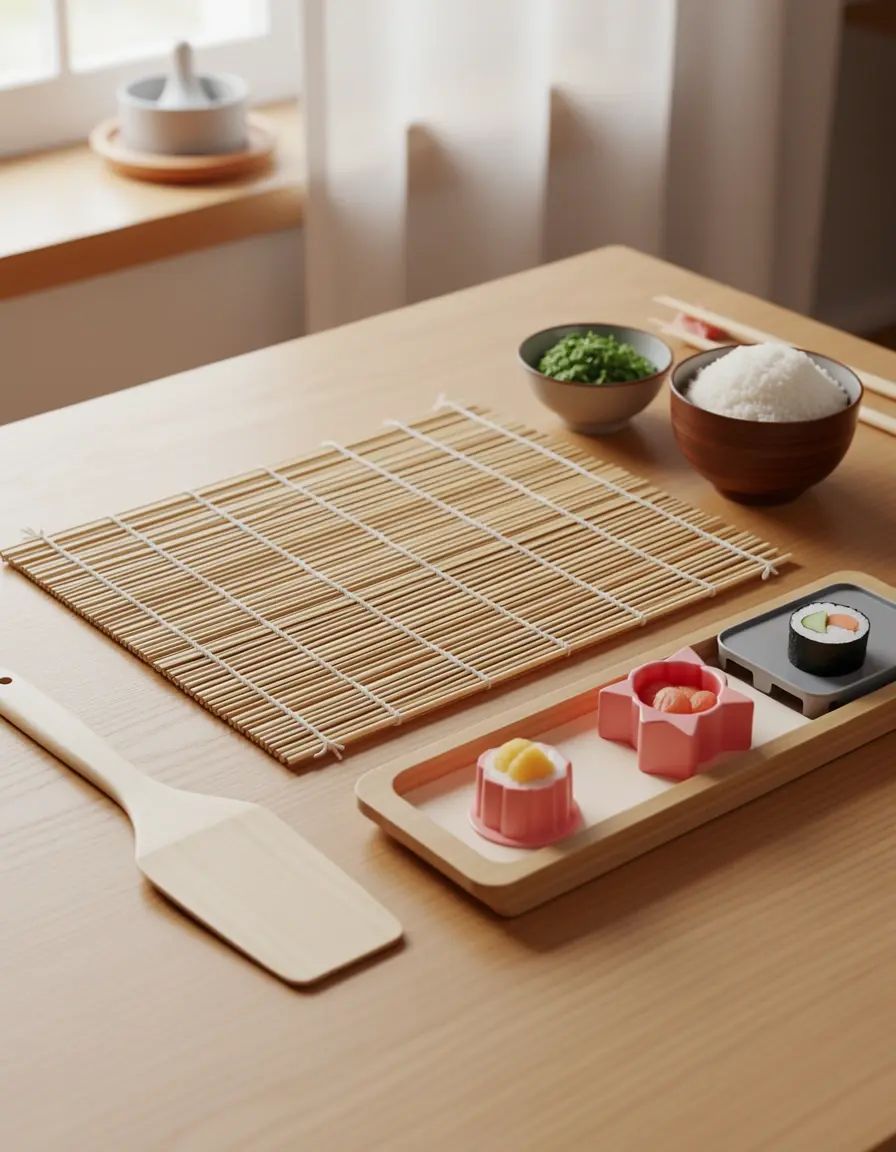 Kit para hacer sushi de 10 piezas sobre mesa preparada