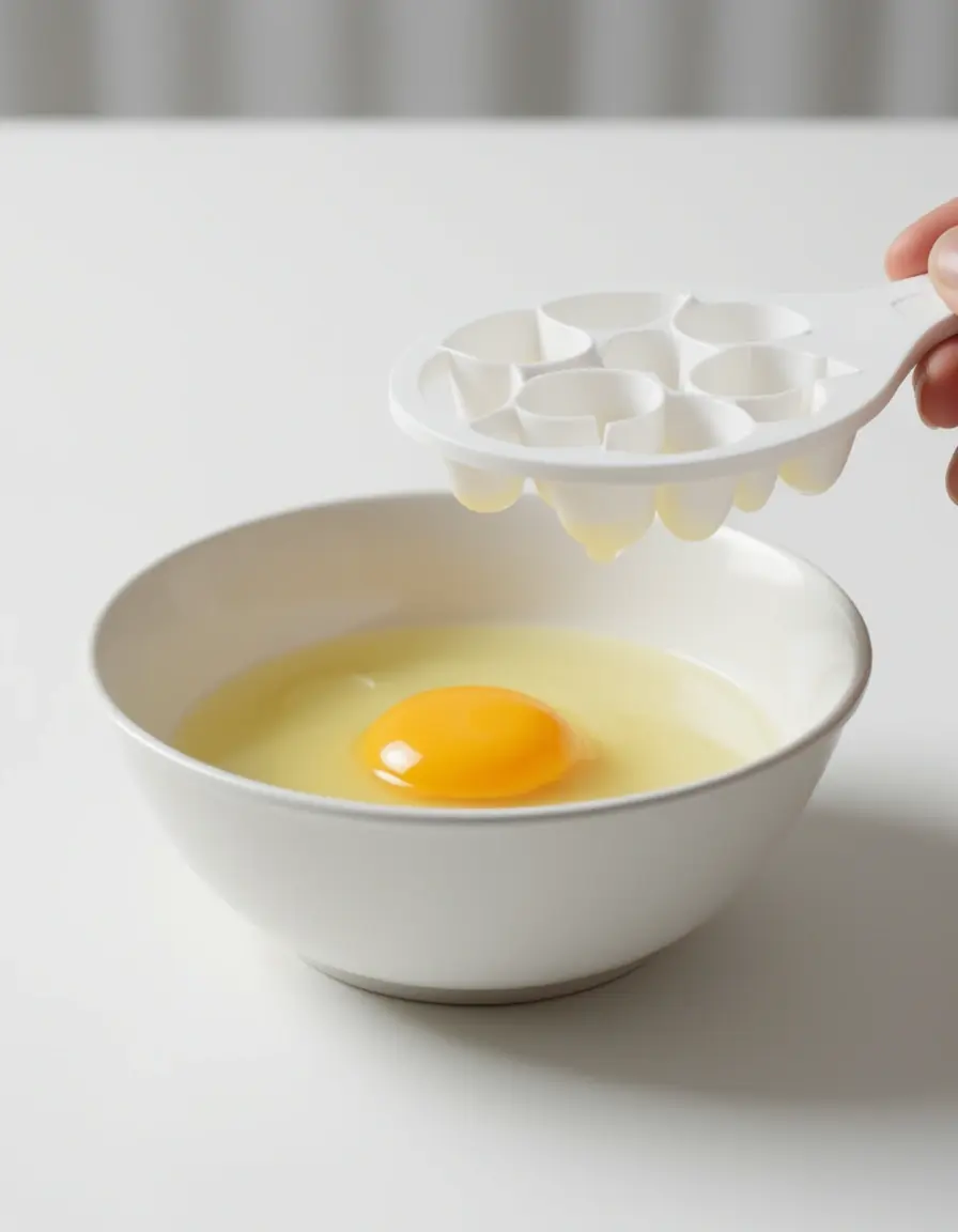 Separador de huevos de plástico separando la yema de la clara