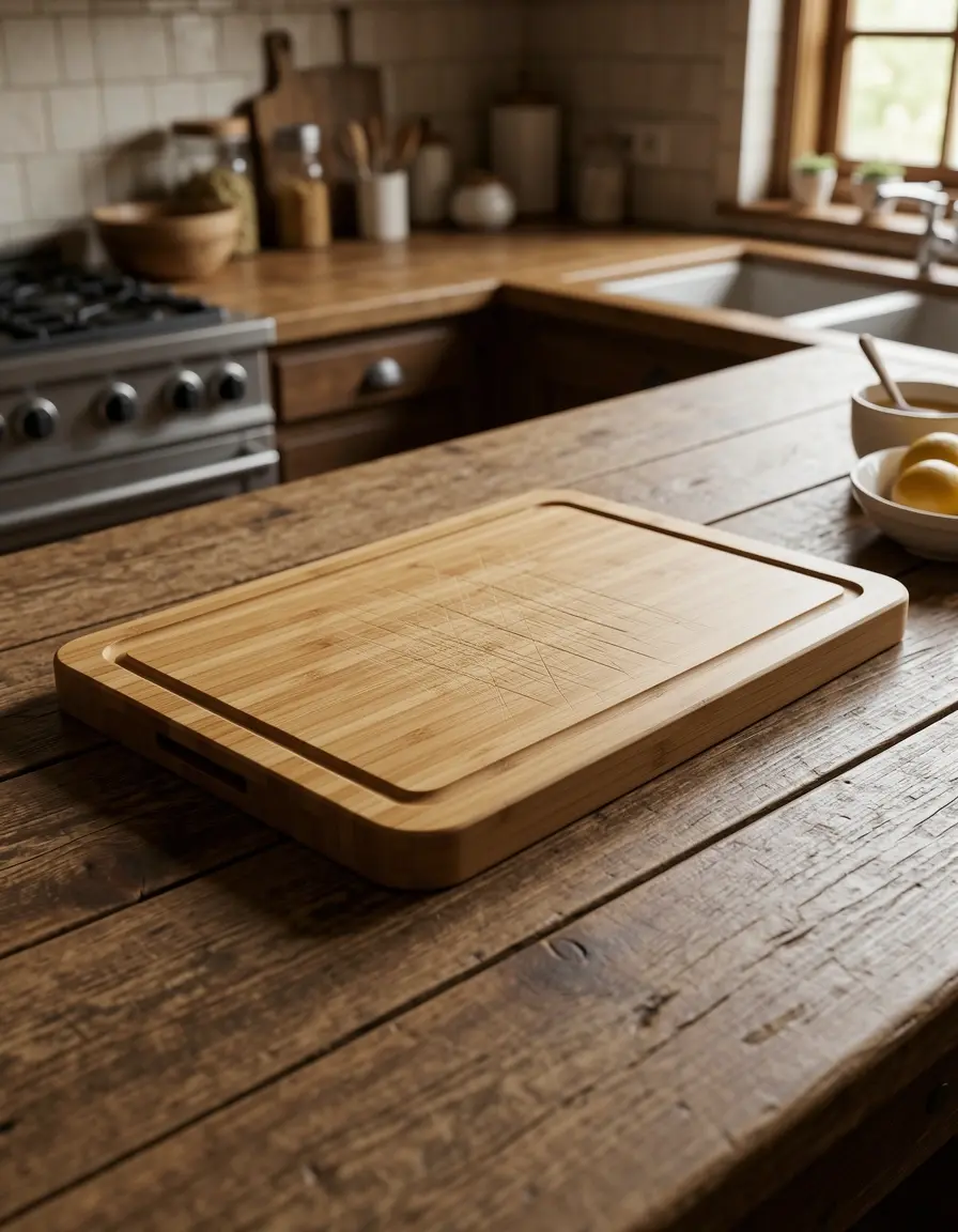 Tabla de cortar de bambú pequeña con textura natural de madera