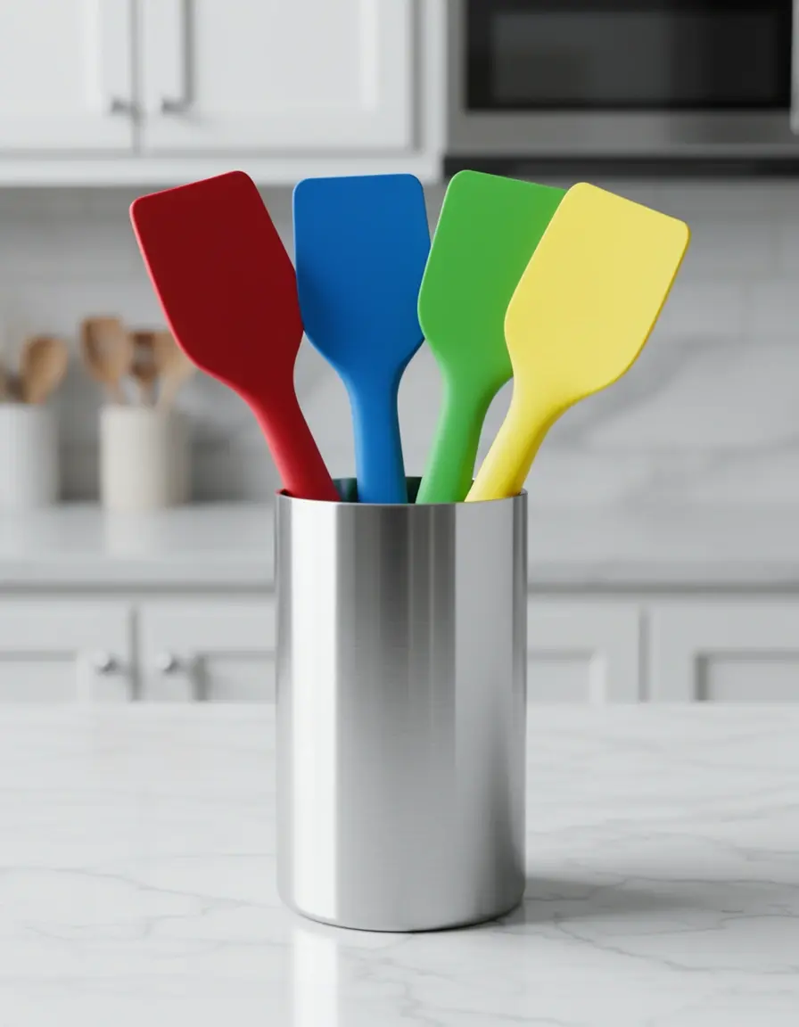 Set de espátulas de silicona de colores en cocina