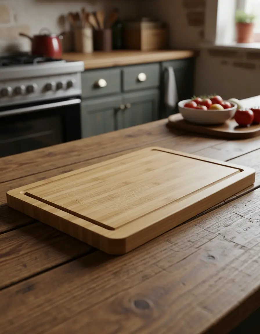 Mesa auxiliar cocina con tabla de cortar de bambú pequeña