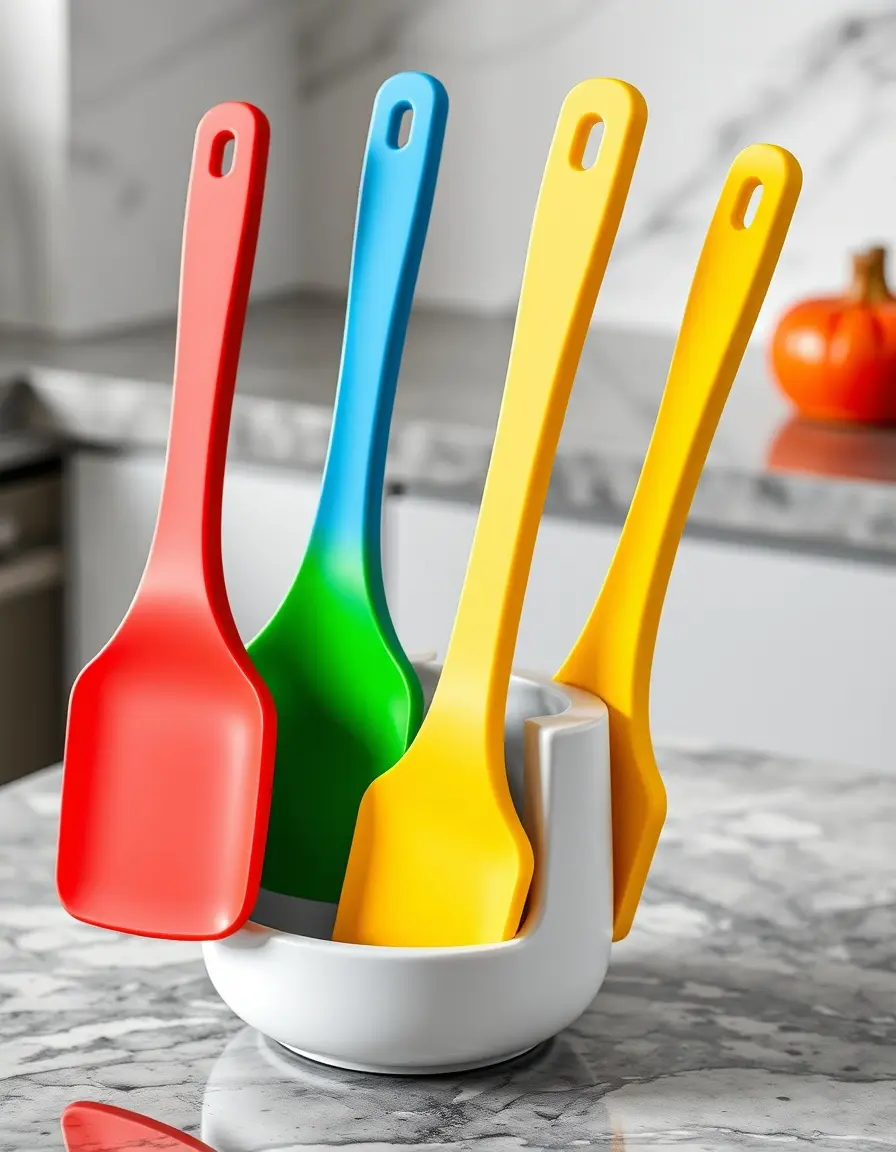 Set de 4 espátulas de silicona de colores en un soporte