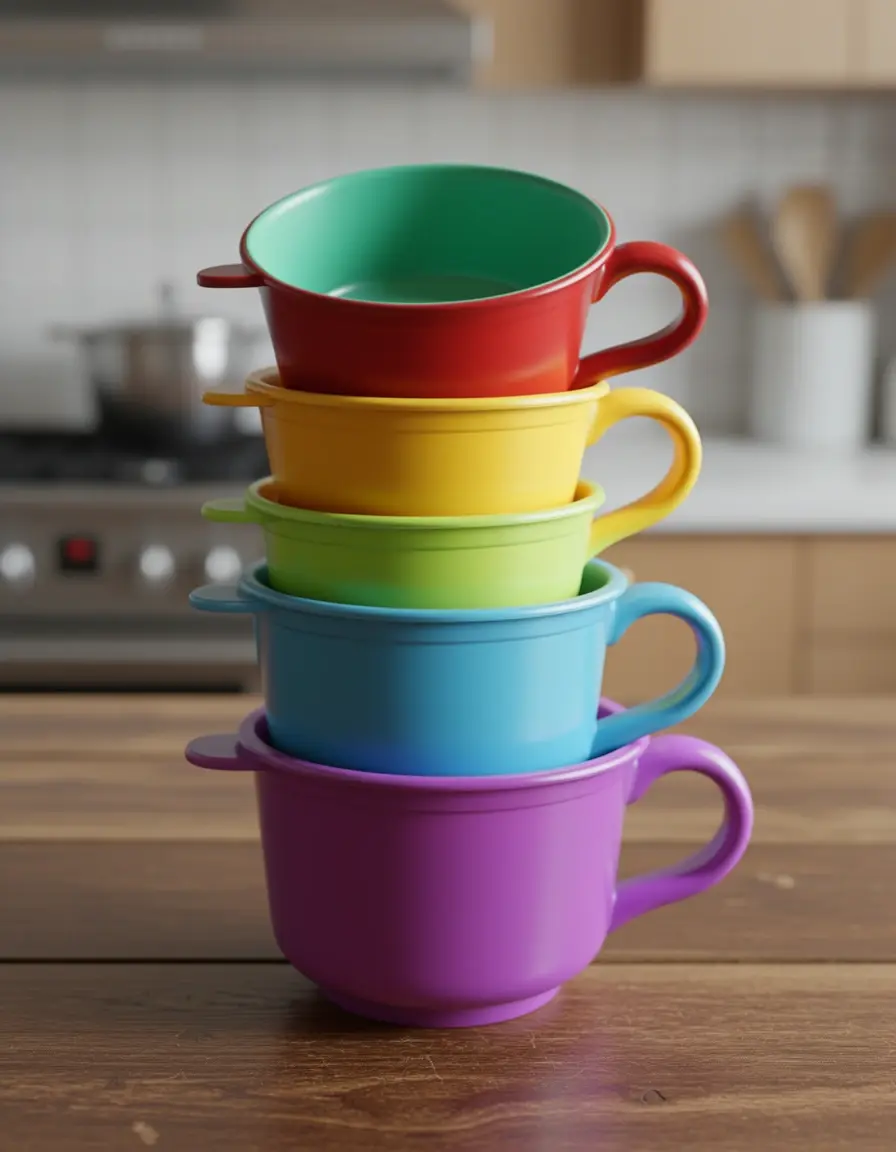 Set de 5 tazas medidoras de plástico de colores apilables