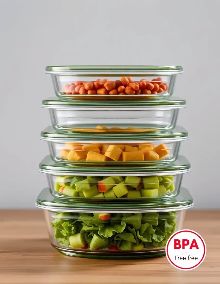 Set de 5 contenedores de cristal para comida apilados