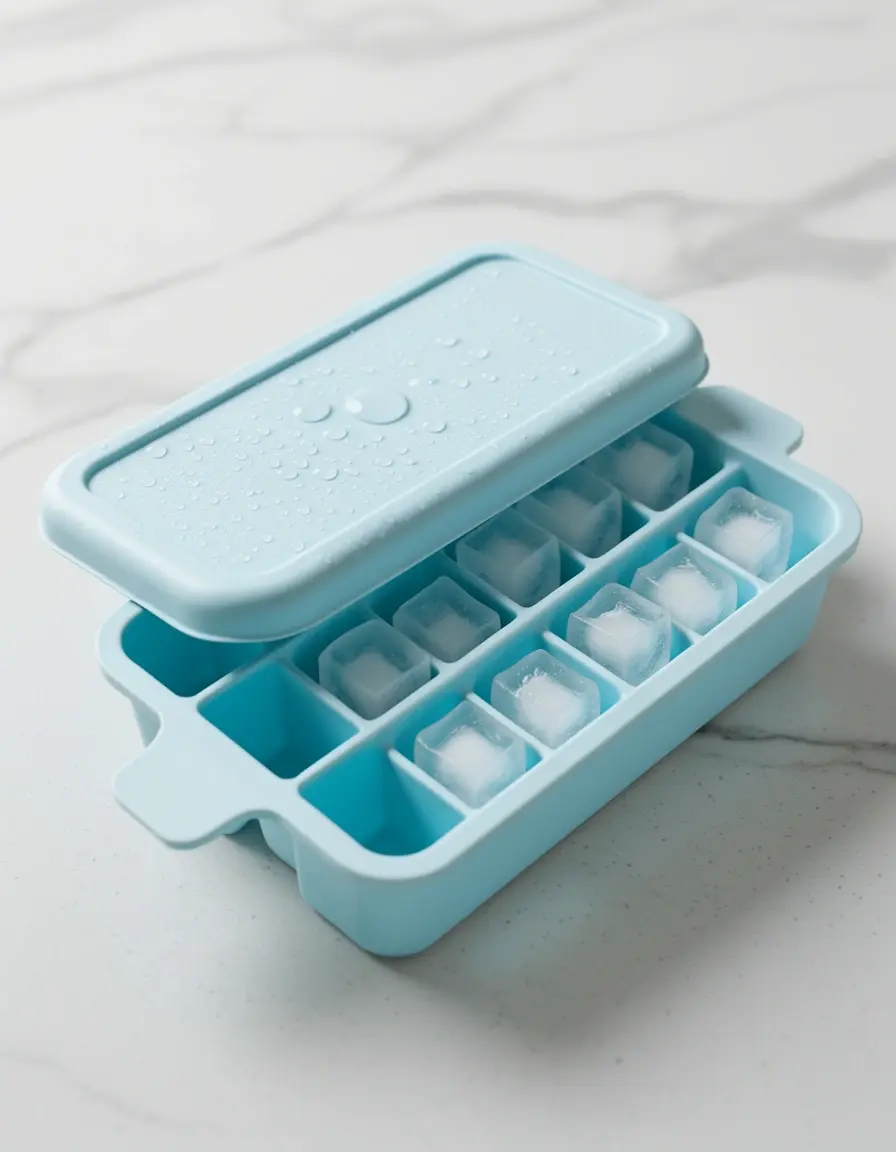 Bandeja de silicona para cubitos de hielo con tapa protectora