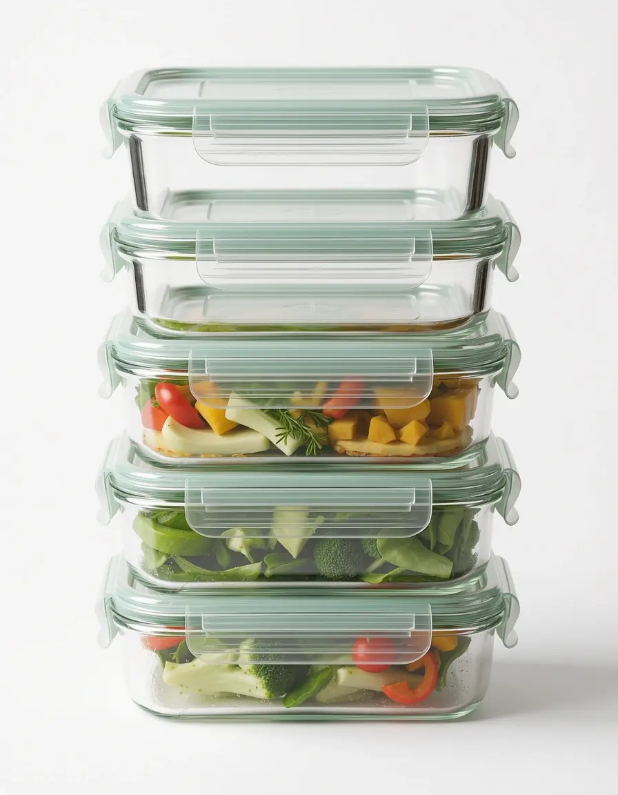 Set de 5 recipientes de cristal para almacenamiento de alimentos apilados