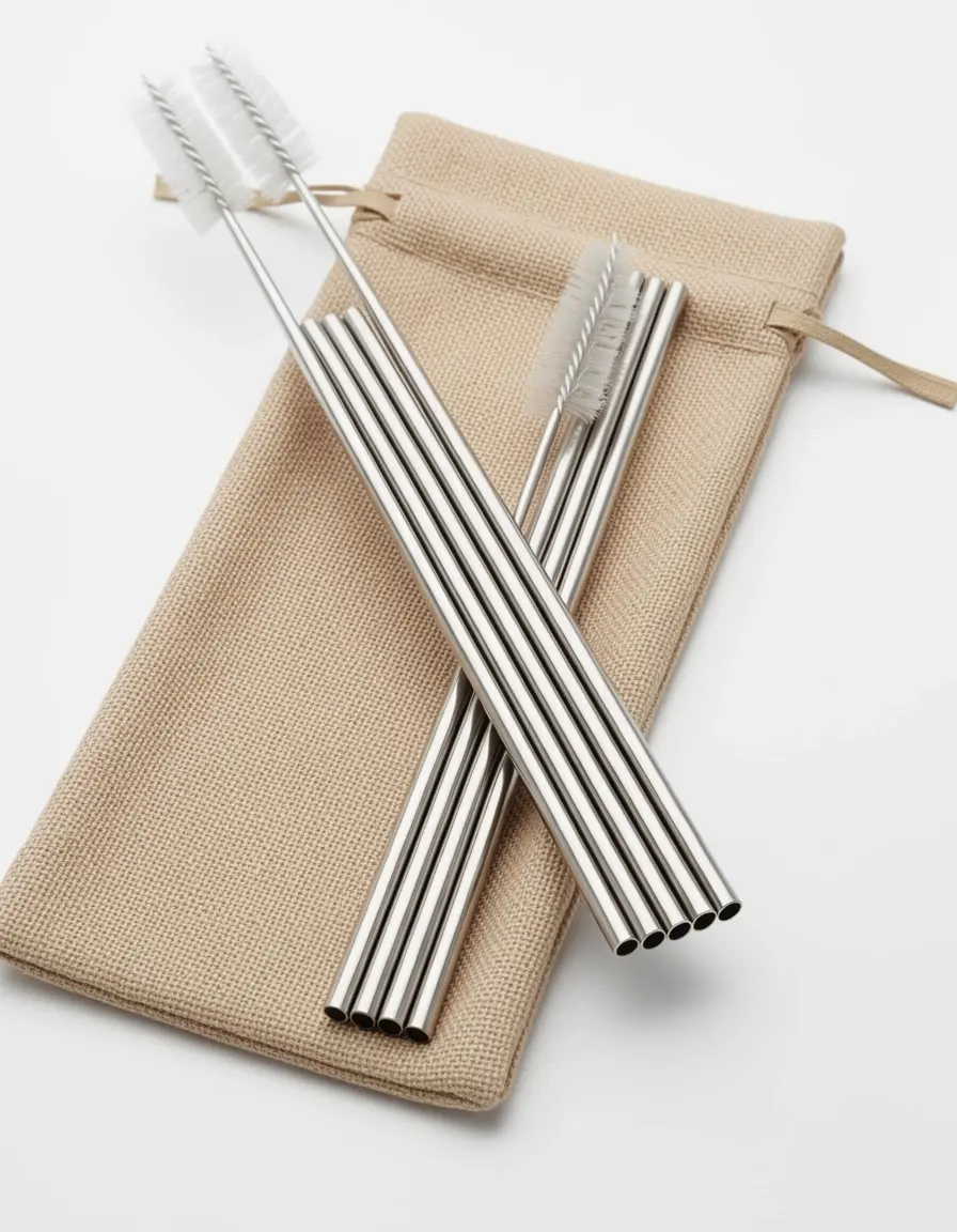 Set de pajitas de acero inoxidable reutilizables con cepillo de limpieza