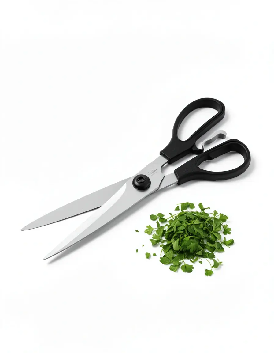 Tijeras de cocina multiusos cortando hierbas frescas