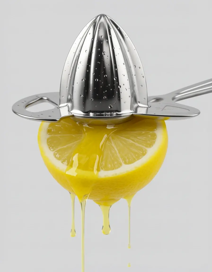 Exprimidor de limones de acero inoxidable exprimiendo zumo fresco