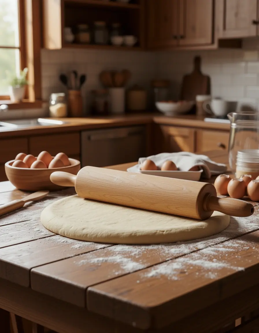 Rodillo de madera de 18 pulgadas sobre superficie con harina para pintar muebles cocina