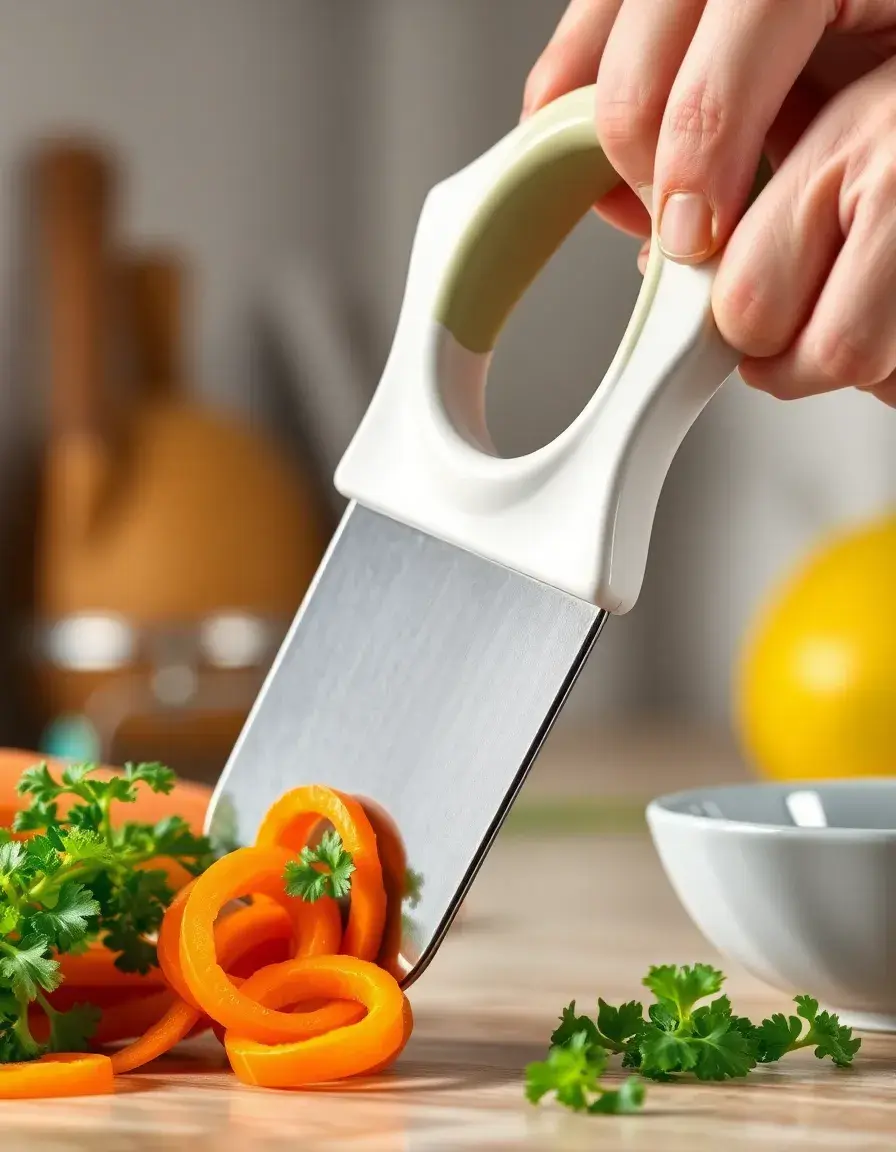 Pelador de verduras cerámico pelando una zanahoria