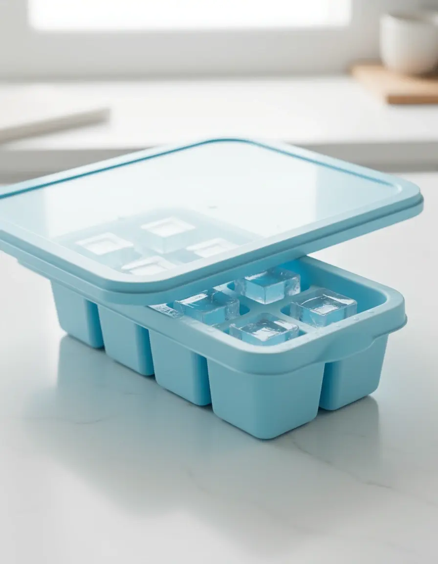 Bandeja de silicona para cubitos de hielo con tapa