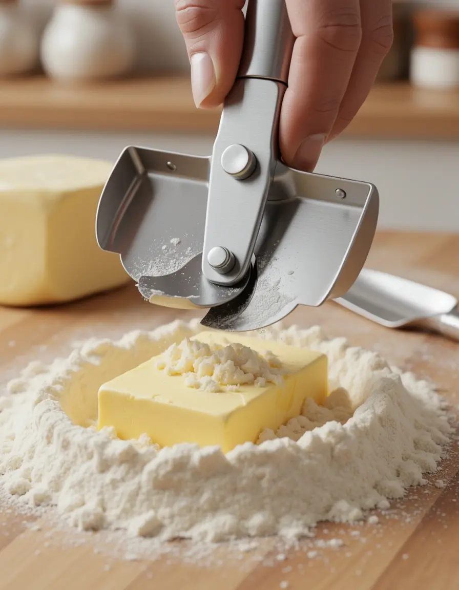 Mezclador de repostería cortando mantequilla en harina