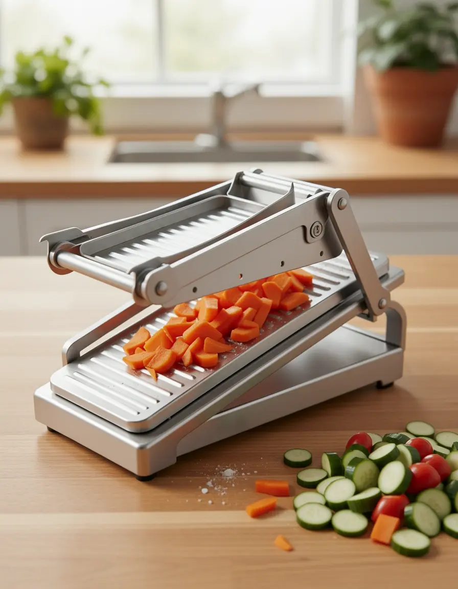 Mandolina de cocina ajustable con protector de seguridad y verduras