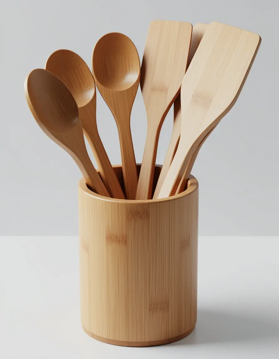 Set de utensilios de bambú natural para cocinas ecológicas