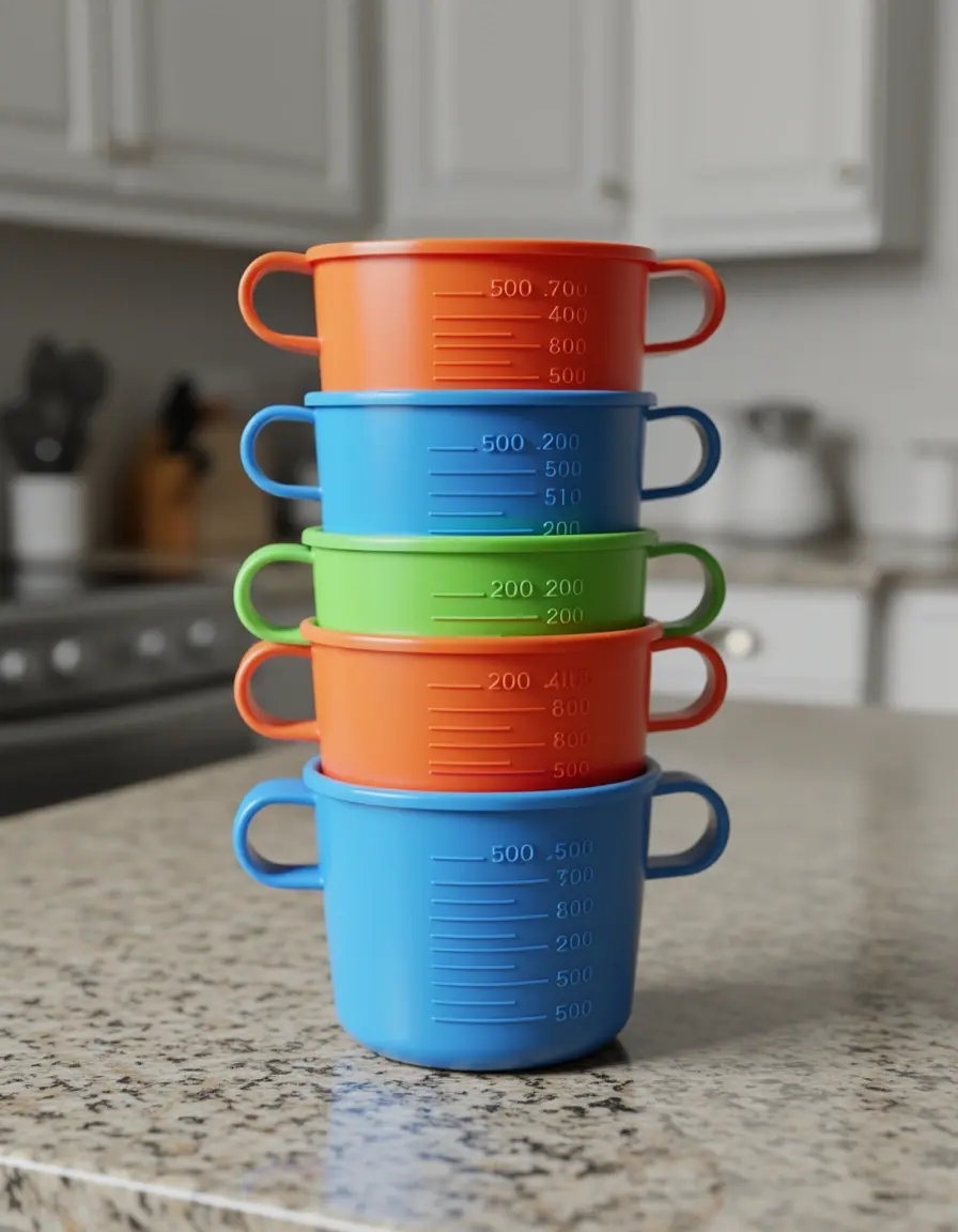 Juego de tazas medidoras de colores apiladas