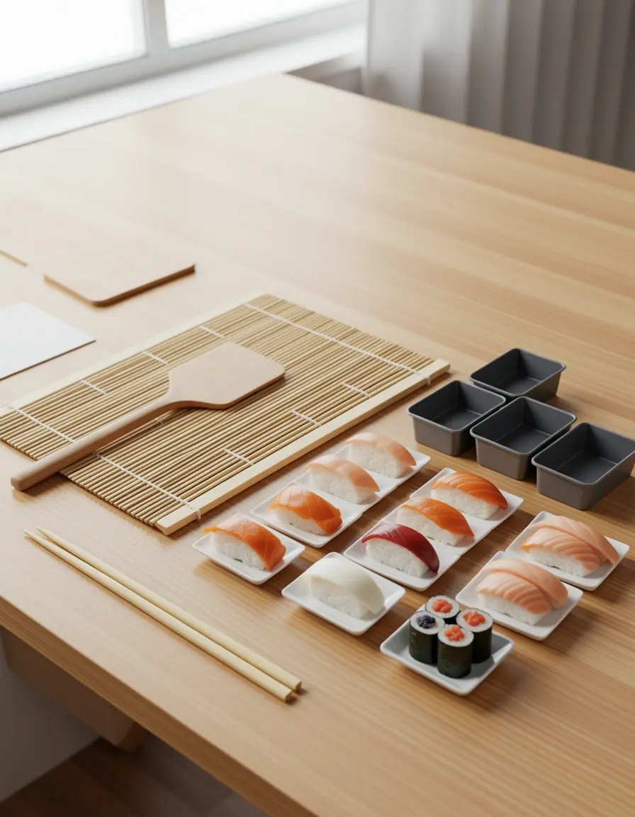Kit para hacer sushi con esterilla de bambú y moldes