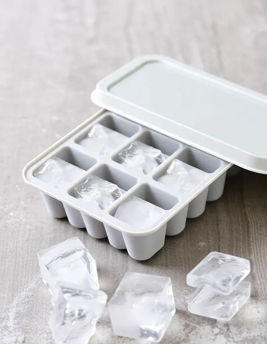 Cubitera de silicona con tapa y cubos de hielo